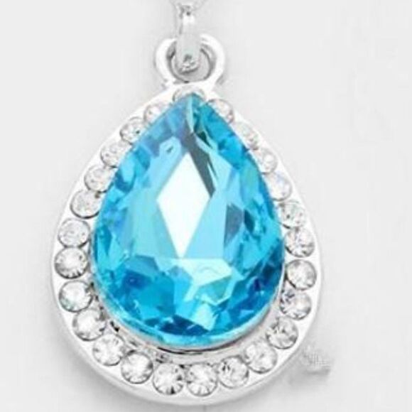 Aqua Blue Crystal Teardrop Evening Silver Earrings - Picture 3 of 6